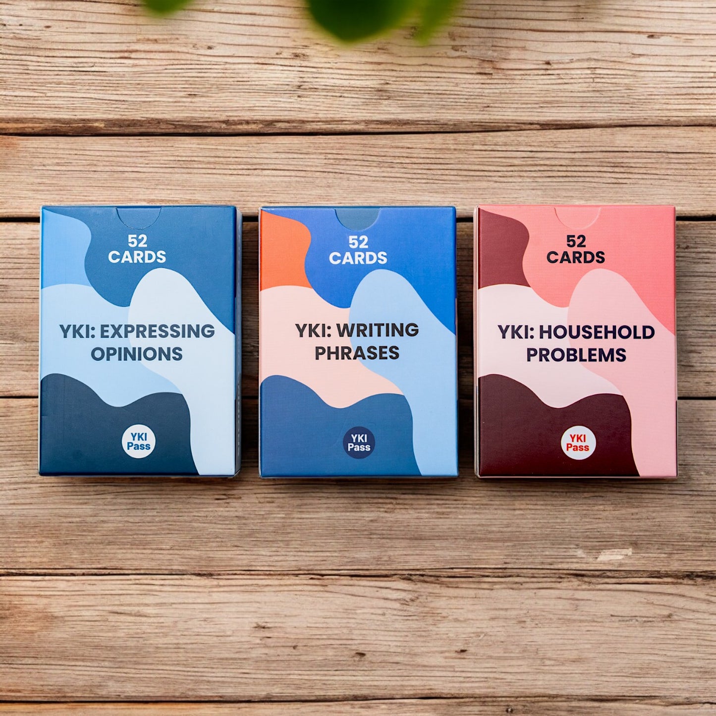 YKI Flashcards bundle on a wooden table.
