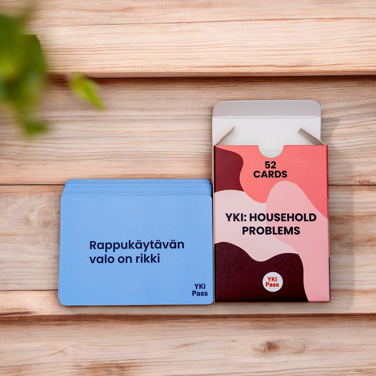 Household problems flashcards image on a wooden table where it shows all the flashcards together.