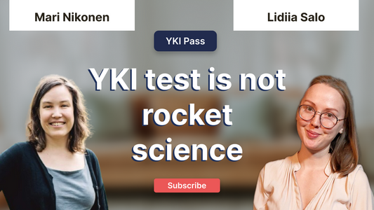 Youtube thumbnail of Finnish language teacher Mari Nikonen and YKI Pass cofounder Lidiia Salo