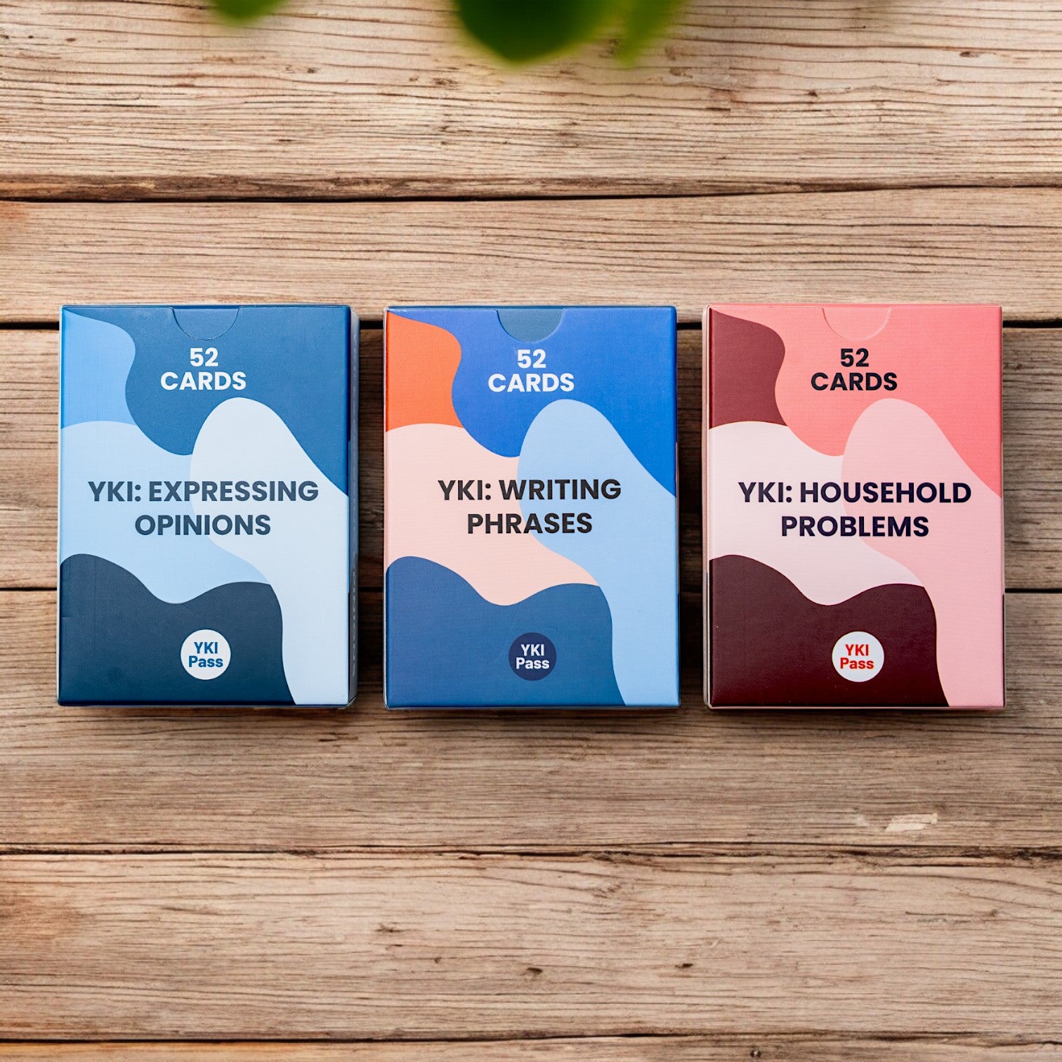 YKI Flashcards bundle on a wooden table. 